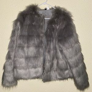 Grey faux fur coat